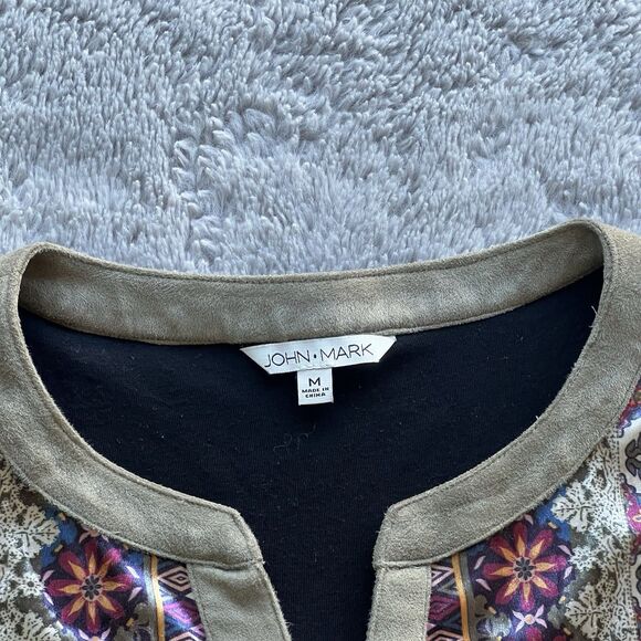 John Mark Women’s Velvet Boho Tunic Bell Sleeve Floral Patchwork Blouse Medium - Picture 3 of 7